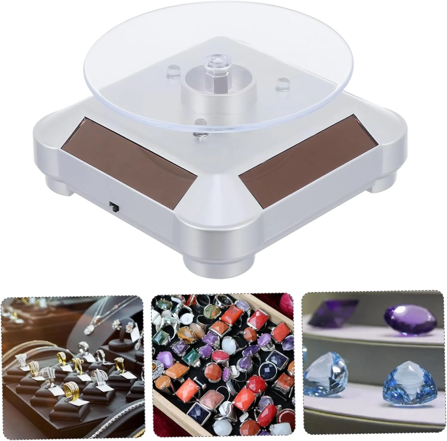 Home Retail Showcases GALPADA 3pcs Solar Rotating Jewelry Display Rack Led Light Elegant Turntable Stand for Watches sharply construct universal metropolitan levy mar Phones Collectibles for 