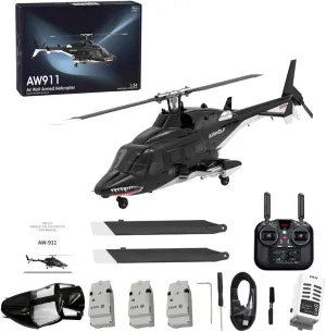 hominid companion RC Helicopter Military Armed RC Aircraft Toy Gift for Adults -RTF 1/34 AW-911 Remote Control Helicopter with GPS Positioning Nose Accessories, 2.4G 9CH Flybarless 6G/3D Stunt 