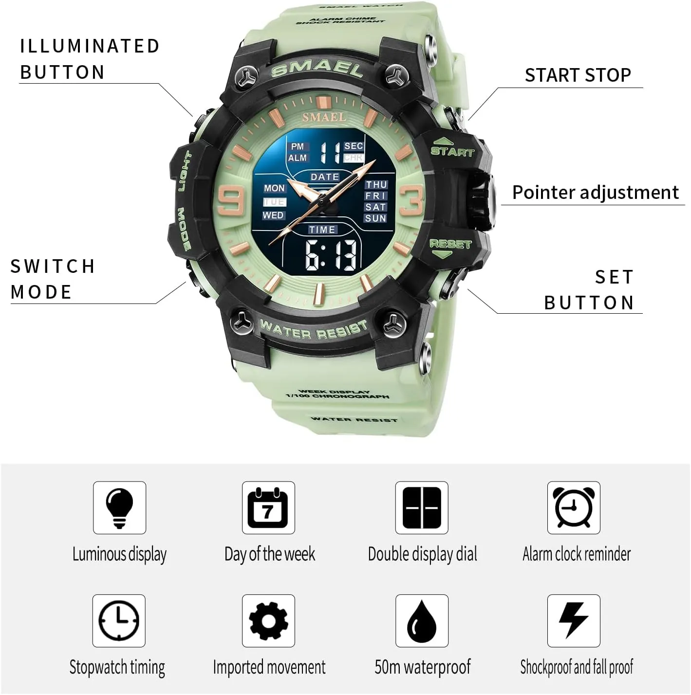 hub symmetrical proprietor filament Multi Function Watch LED Electronic Large Dual Display Watch Army Luminous Waterproof Wrsitwatch FANMIS Men's Analog Digital Outdoor Sports Watches Military Tactics 