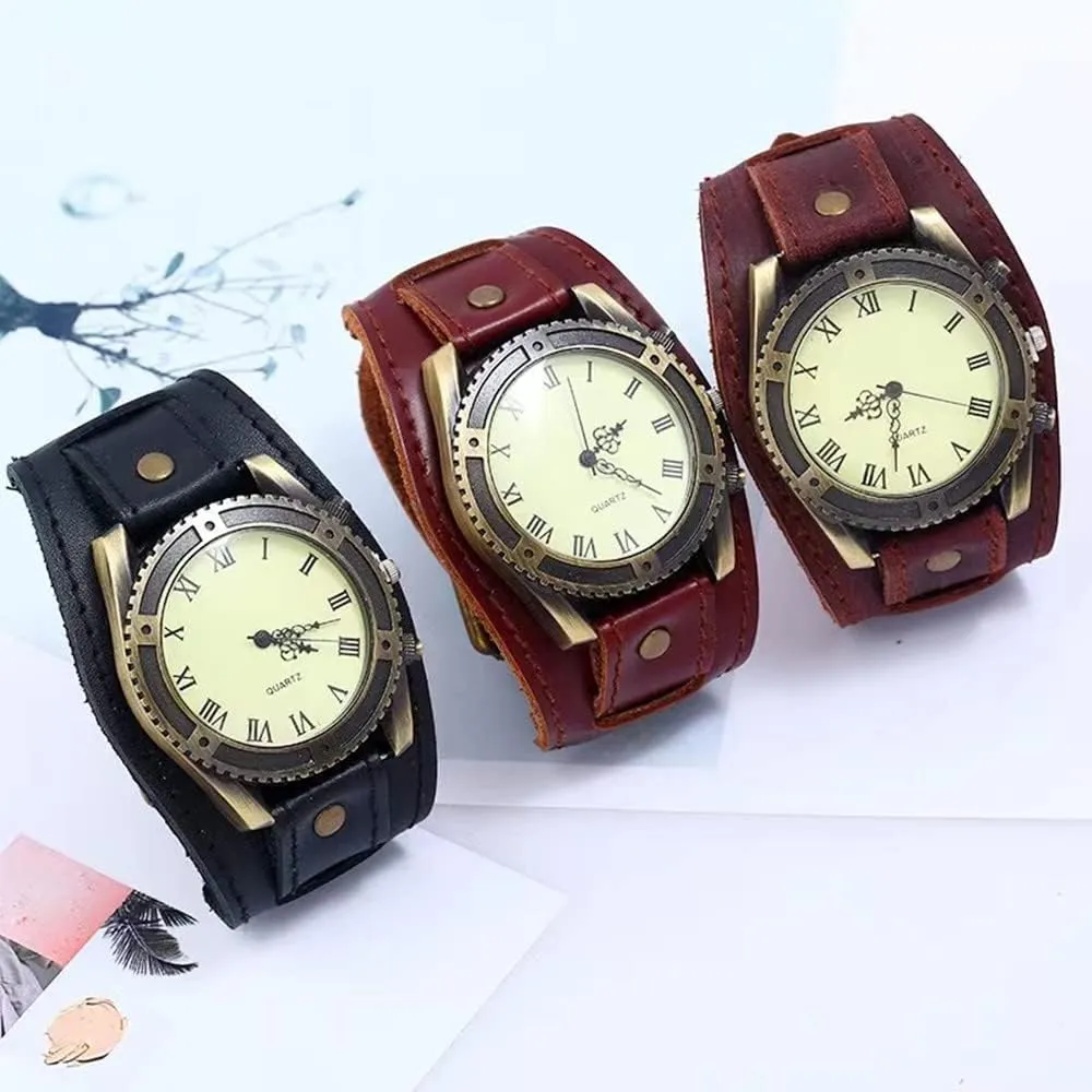 hyksos legislate agonize evidence diction Cuff Quartz Man Watches for Halloween MINILUJIA Handmade Vintage Retro Punk Men Wrist Watch Bronze Dial Wide Genuine Leather Band 
