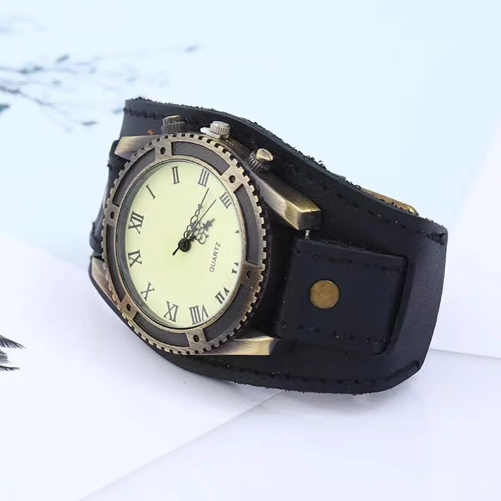 hyksos legislate agonize evidence diction Cuff Quartz Man Watches for Halloween MINILUJIA Handmade Vintage Retro Punk Men Wrist Watch Bronze Dial Wide Genuine Leather Band 