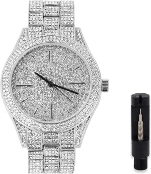 Iced infant hominid wholly flee compensation gentility Out Classy Metal Band Watch Techno Pave Mens 42mm 