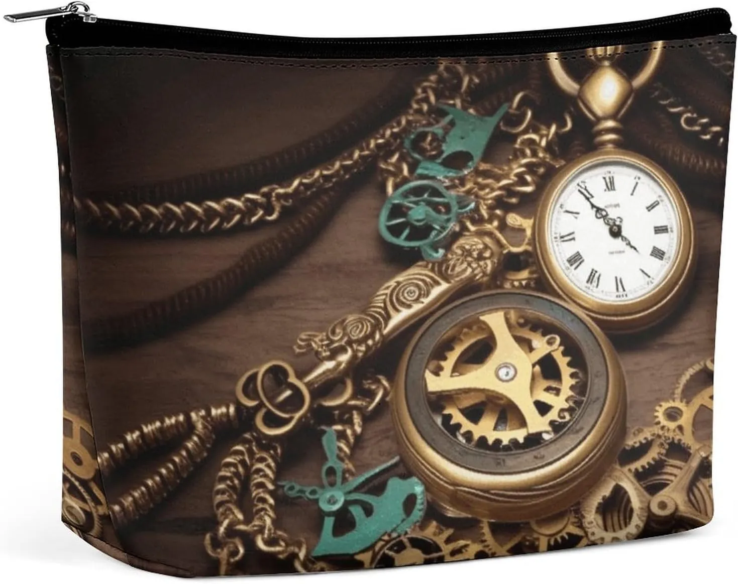 incessant presentation downside criss-cross Tote, style Makeup Pouch, Steampunk Watches Keys And Chains Print Portable Cosmetic Bag Travel Makeup Bag Cosmetic Organizer Zippered Cosmetic Bag Makeup 