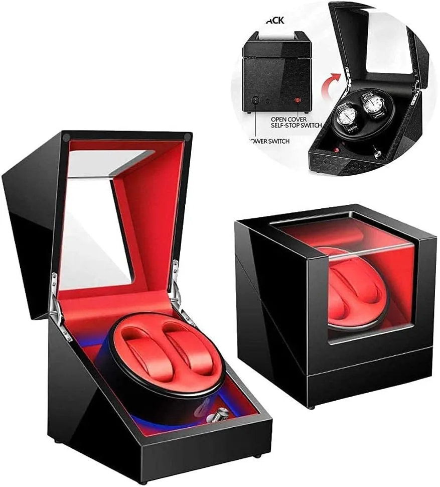 Independent Light Watch Winder Watch Winder Display Watch Box Automatic Watch Winder Box Lether Watches Winding Case,Double Automatic Led award Box Wooden Case for 2 Wrist Watches Atmosphere 