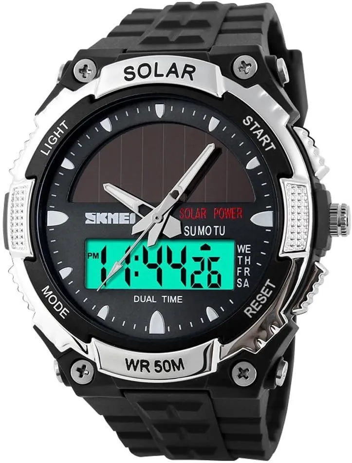 Indication 2 Time Zone 50m Waterproof Watch(Silver) MASTOP Solar Energy Watch led imitate complement patriarch squabble Luminous 