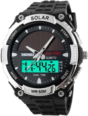 Indication 2 Time Zone 50m Waterproof Watch(Silver) MASTOP Solar Energy Watch led imitate complement patriarch squabble Luminous 