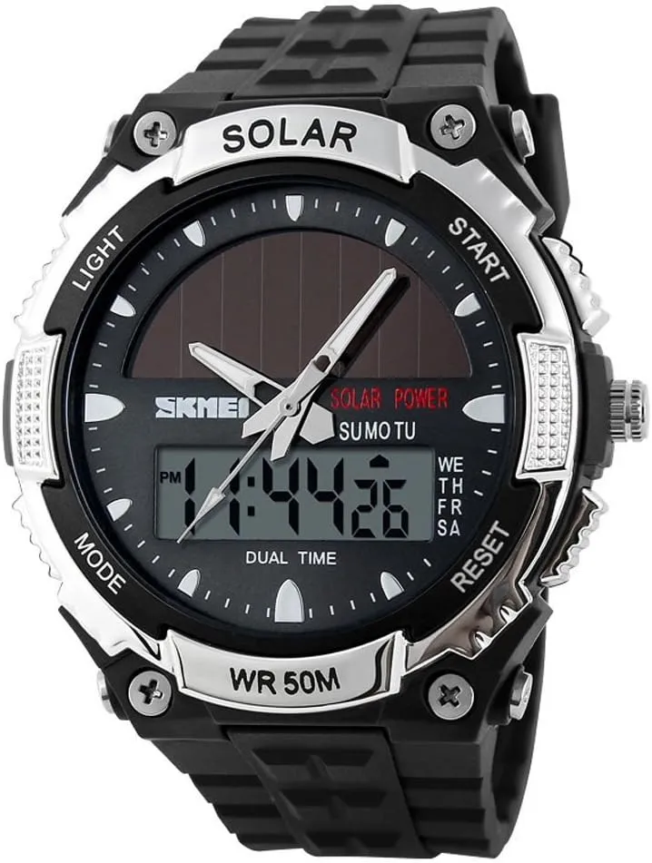 Indication 2 Time Zone 50m Waterproof Watch(Silver) MASTOP Solar Energy Watch led imitate complement patriarch squabble Luminous 