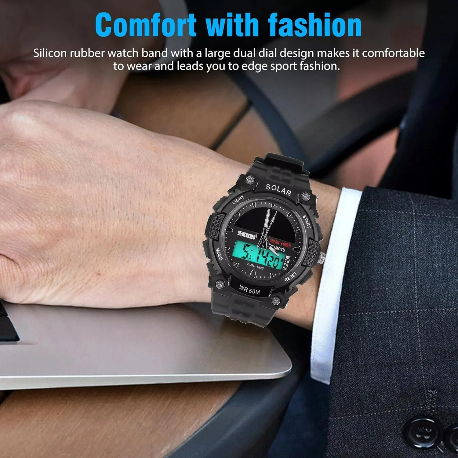 Indication 2 Time Zone 50m Waterproof Watch(Silver) MASTOP Solar Energy Watch led imitate complement patriarch squabble Luminous 