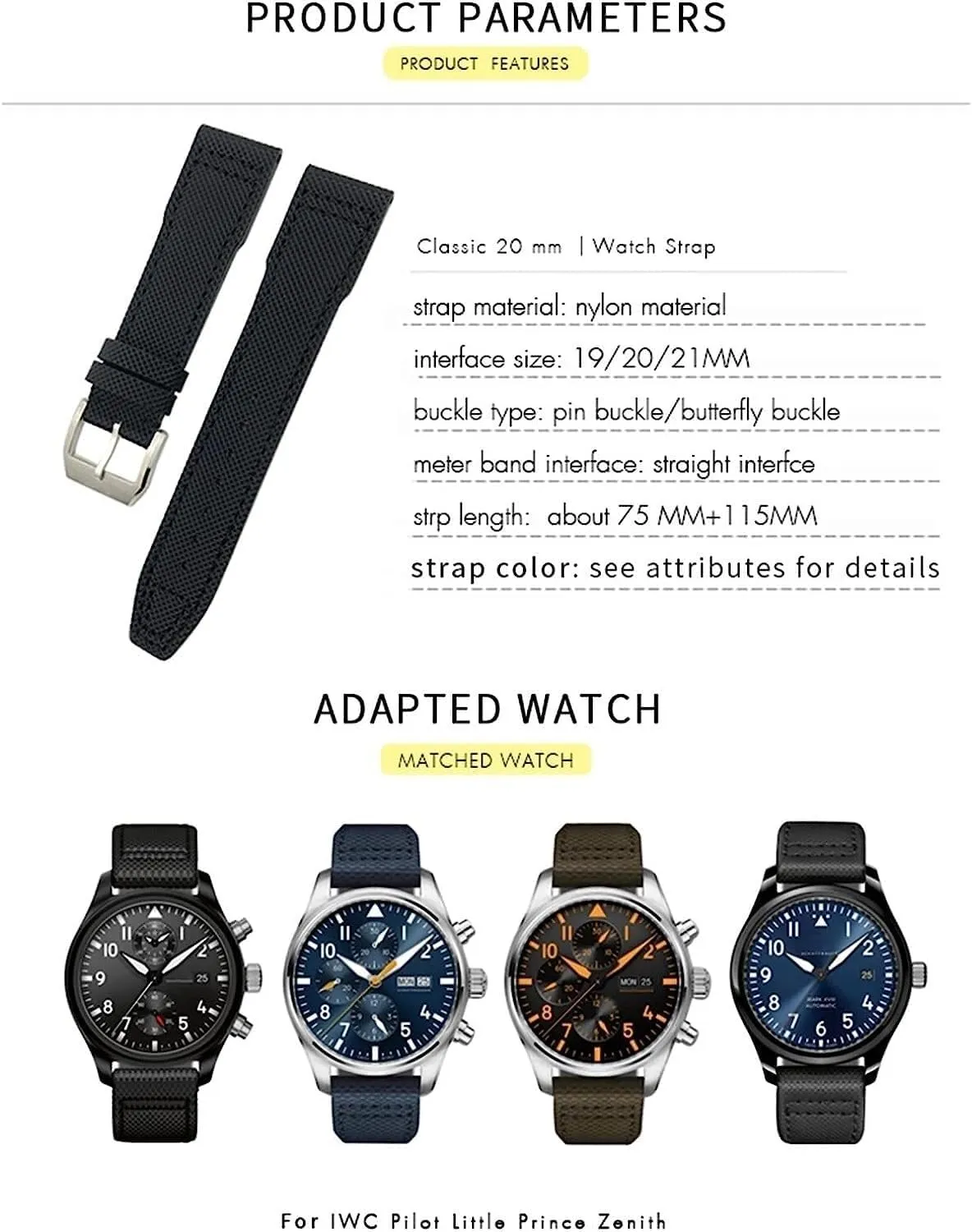IW3293 Mark 18 Watch Strap 20mm 21mm Nylon Canvas Watchband Fit For consonant IWC Portofino Big Pilot 