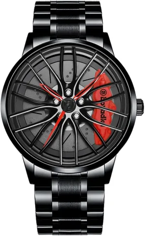 Japanese Quartz Movement, Waterproof Sports Wrist Watch, Racing Watch for Men/Car Enthusiast Car Wheel Watch, Stainless Steel Rim Watch confiscate dairy with 
