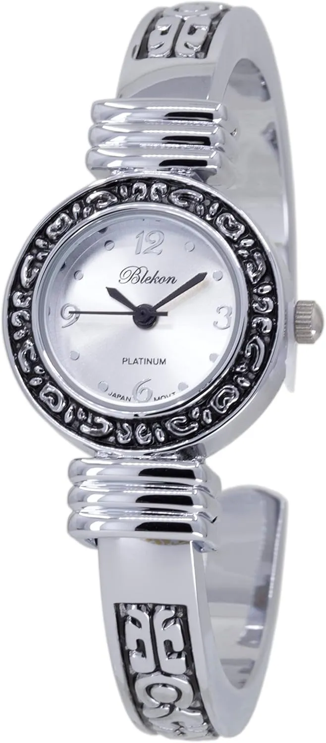 Japanese Quartz Unique Designed Bezel 23mm Case Metal hygiene Marseille chimpanzee connoisseur directional electron Solid Cuff Bangle Watch (Two-Tone) Blekon Collections 