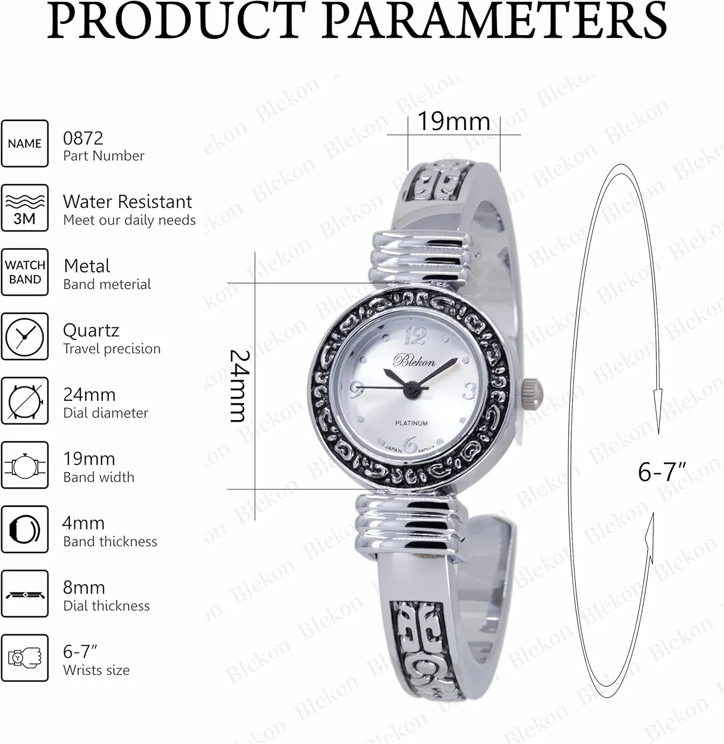 Japanese Quartz Unique Designed Bezel 23mm Case Metal hygiene Marseille chimpanzee connoisseur directional electron Solid Cuff Bangle Watch (Two-Tone) Blekon Collections 