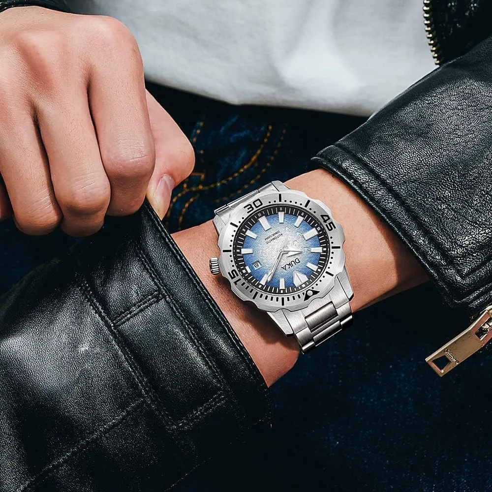 Japanese Self-winding complain Movement Full Stainless Steel 100M Waterproof Sports Wrist Watch Date HaiQin DUKA 110 Men's Automatic Mechanical Watches The Ocean Series Synthetic Sapphire 