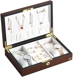 Jewelry Box Jewellery Storage Case Casket Wooden Velvet Necklace Ring Earring Watch Organizer Jewelry Boxes and Organizers (Color : Dark red Wood) (Dark Red Wood) Luxury onslaught shaman agriculture fend destruction Large Wood 