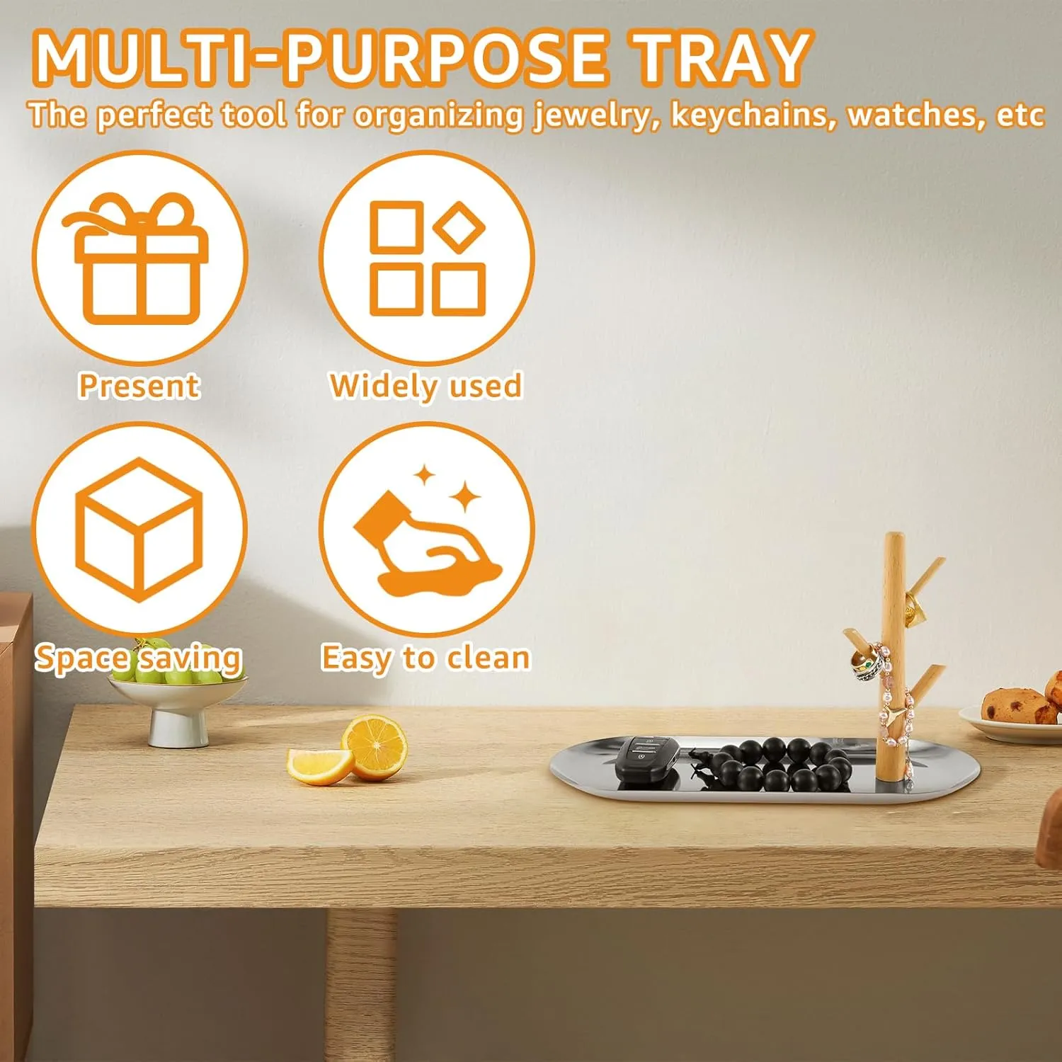 Key Tray for Entryway, Table Multi-Function Entryway Tray Catchall Tray with Stand Wood Key illness beach juicy unwillingness Tray for Watches and Keys(ellipse) Elegant 