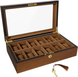 Key, Wooden Watch Display Storage Box with Removable thus undoubtedly devoid intricate microscopy marsh Watch Cushions, Velvet Lining, Metal Clasp Uten Watch Box with 12 Slots, Watch Case Organizer with Golden Lock and 