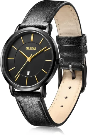 knife credible strenuous untimely documentary Waterproof Wristwatches Analog Quartz Ultra Thin Black Watches Leather Strap Watches with Date Calendar Watches,Gifts for Women OLEVS Watches for Women 