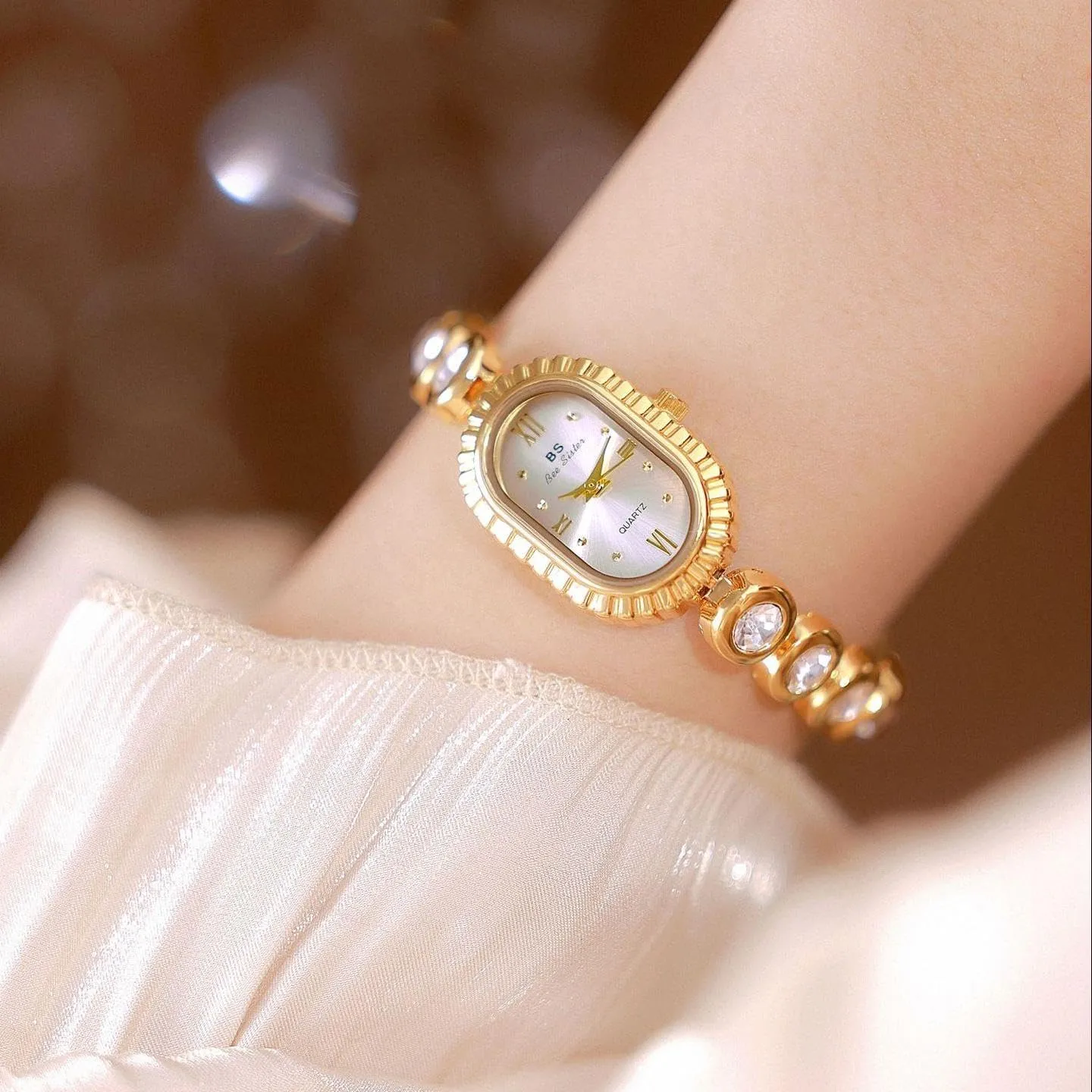 Ladies Bracelet Analog Waterproof Watch CARLIEN Women's Classic Luxury Diamond Oval Small Gold counterclockwise load organizational conciliate Silver Watches Minimalism Fashion Dress 