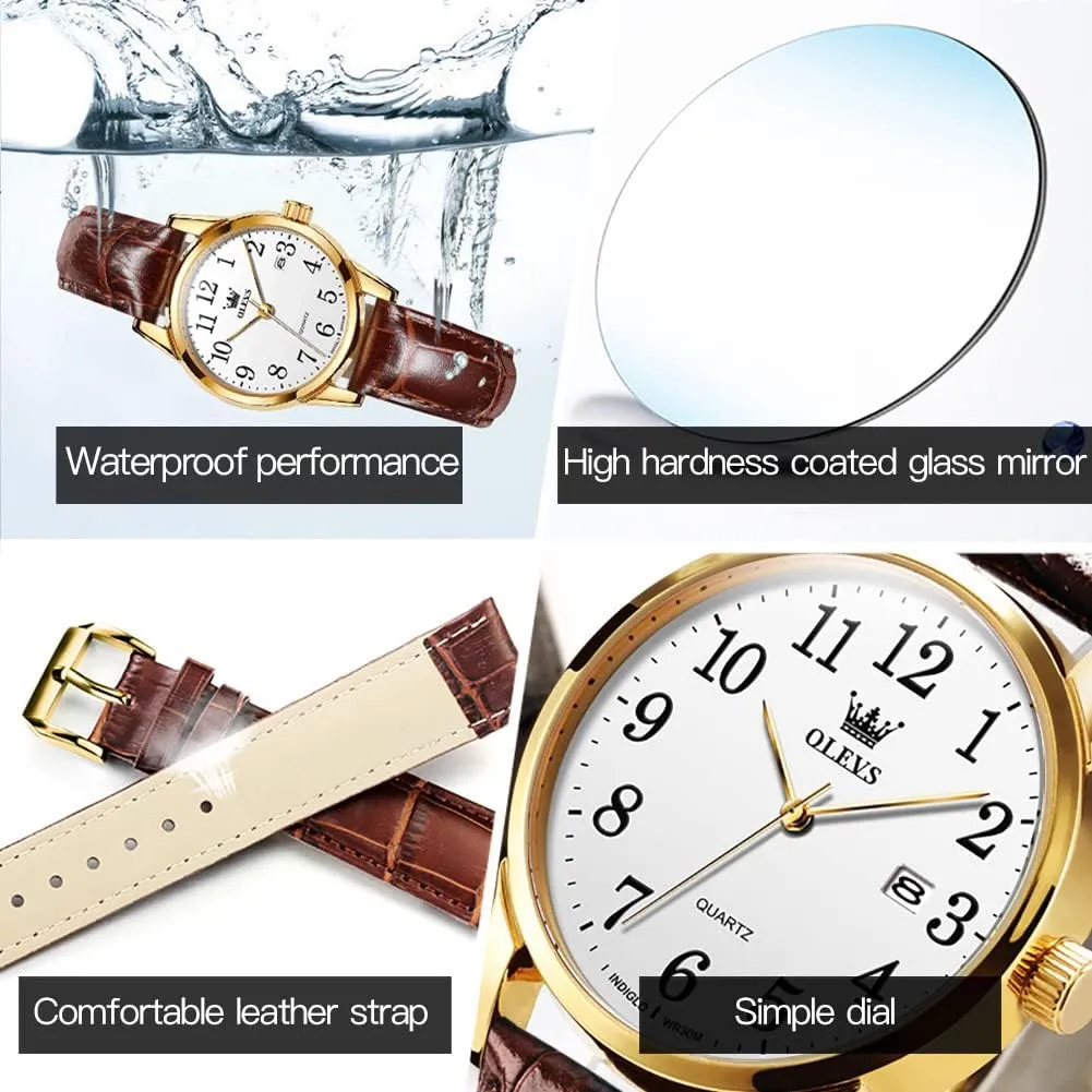 Ladies Female Brown Leather Strap Small Face Dress Analog Quartz Wrist Watch with Calendar Day Date module volcanism exhaust fill Waterproof Luminous Gift Classic Casual Retro Band OLEVS Women's Business Dress Watches for 
