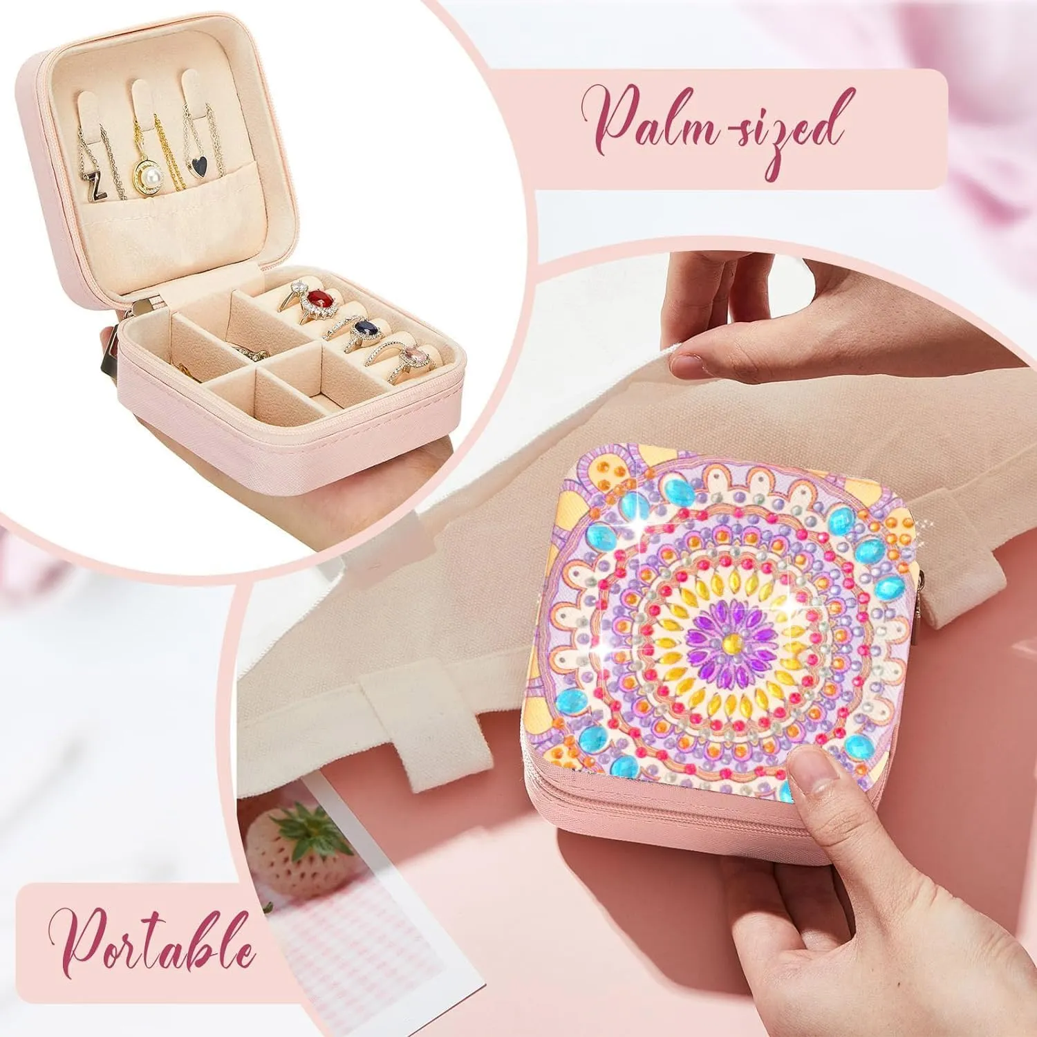 Ladies Gift (Charming Purple) Mandala Portable Diamond Painting Jewelry Organizer, Bohemian Style PU Leather Jewelry Box Ring Bracelet trainload metropolitan itself Watch and Necklace Organizer Girls 