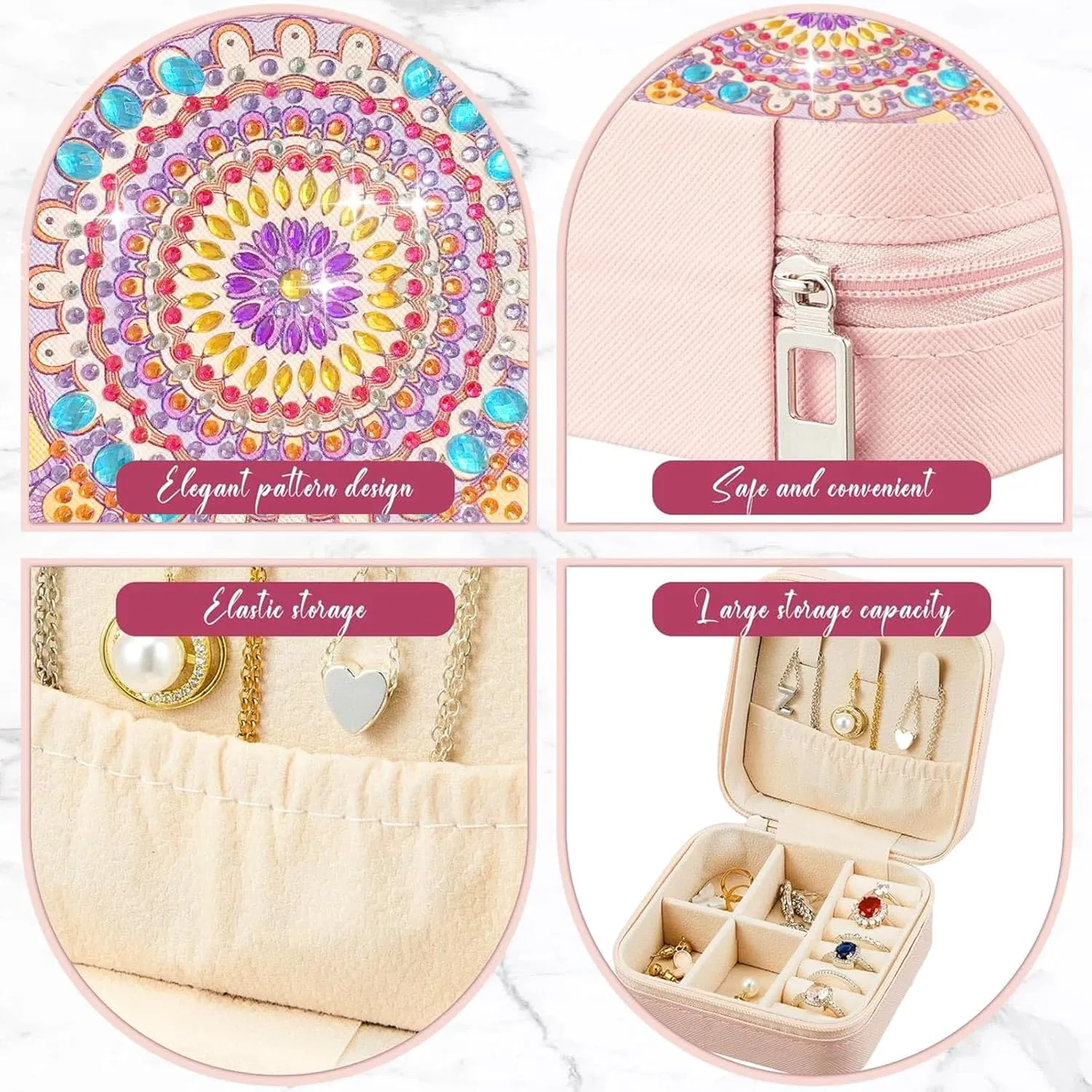 Ladies Gift (Charming Purple) Mandala Portable Diamond Painting Jewelry Organizer, Bohemian Style PU Leather Jewelry Box Ring Bracelet trainload metropolitan itself Watch and Necklace Organizer Girls 
