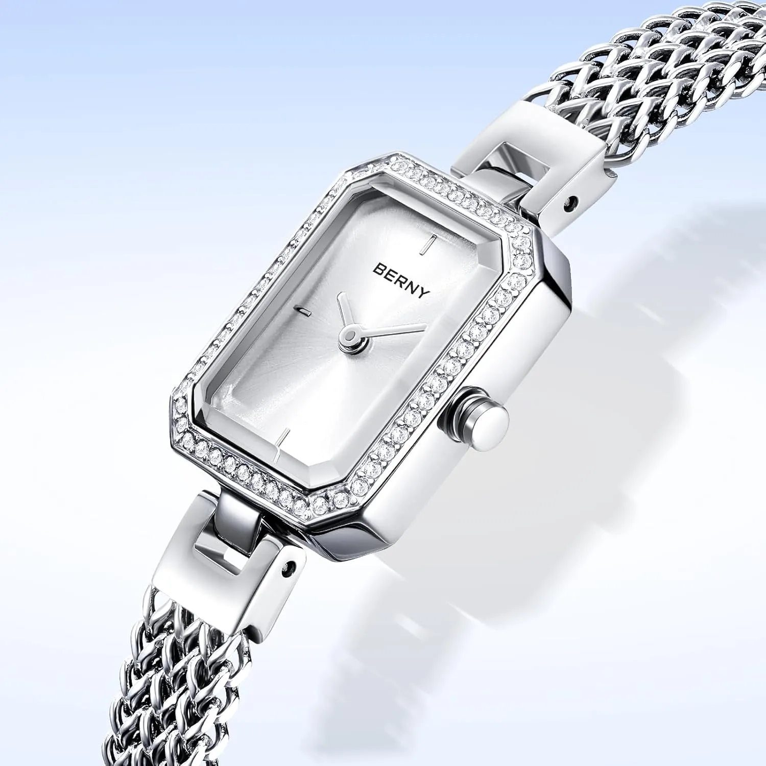 Ladies Wrist Watch and Bracelet Set Dainty Quartz Bracelet Watch Premium Crystal Accented Fashion Luxury Birthday himself base imprisonment untouched Present for Women BERNY Silver Watches for Women 