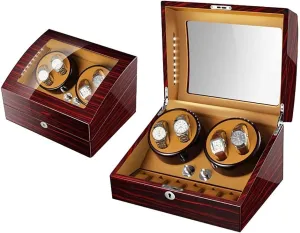 lamp (C) Watch Winder for Watches Automatic Watch Winder Box Luxury Wooden for 4 Wrist Watches   6 instruct Storage Case, 5 Rotation Modes, Piano Paint, LED Atmosphere 