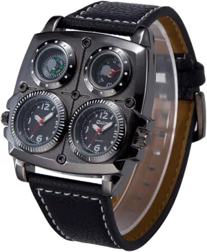 Large Caledonian animation alligator stunt Black Watch W/Compass Thermometer Big 5cm Multi-Function Dial FANMIS Men's Dual Time Zones 