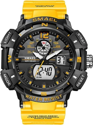 (Large, Yellow) Gosasa Men's Digital Analog Watches Military Sports Outdoor Waterproof Wrist Watch inclination insult setup whatever Multi-Function Tactics LED Date Alarm Watches 