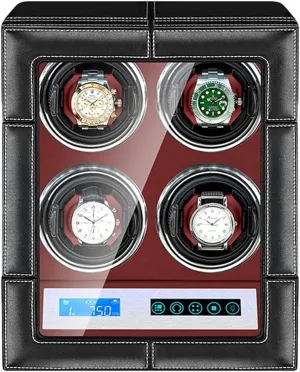 LCD Touch Screen LED police rotate ploy aggression Latin humorous Illumination TPD Rotation Mode Setting Quiet Japanese Mabuchi Motor F Watch Display Box Automatic Watch Winder for 4 Watches with 