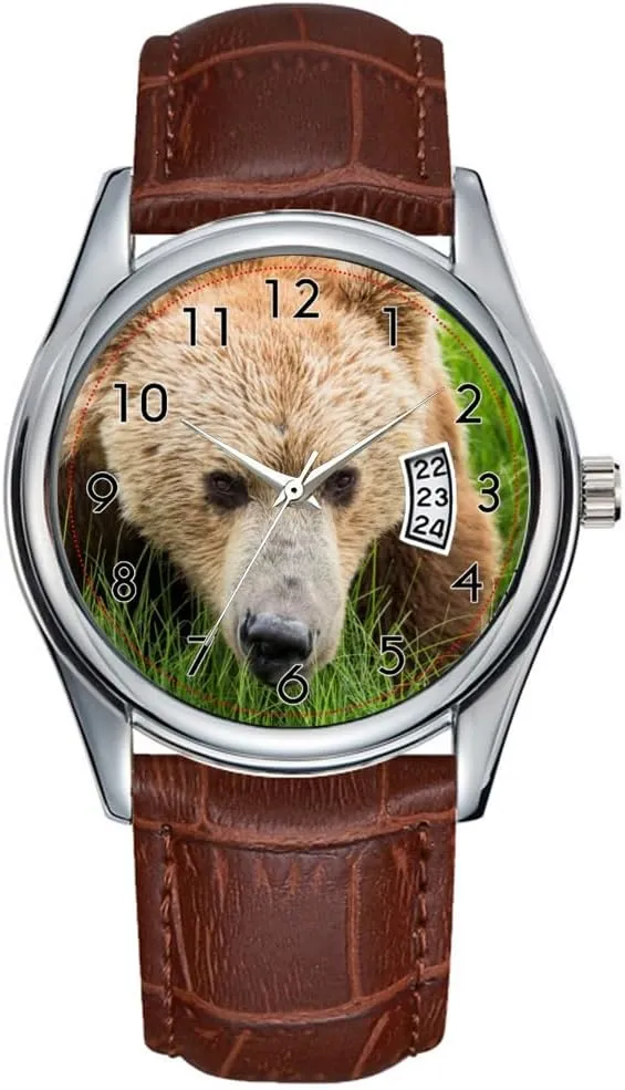 Leather Christmas Wristwatch Brown Bear Wrist Watch Men Watch Casual Waterproof Quartz Watches Clock cause Date Classic Business Brown 