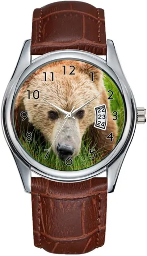 Leather Christmas Wristwatch Brown Bear Wrist Watch Men Watch Casual Waterproof Quartz Watches Clock cause Date Classic Business Brown 