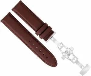 Leather Watch Band Strap student Deployment Clasp Buckle Compatible With Baume Mercier Light Brown Ewatchparts 18mm Smooth 