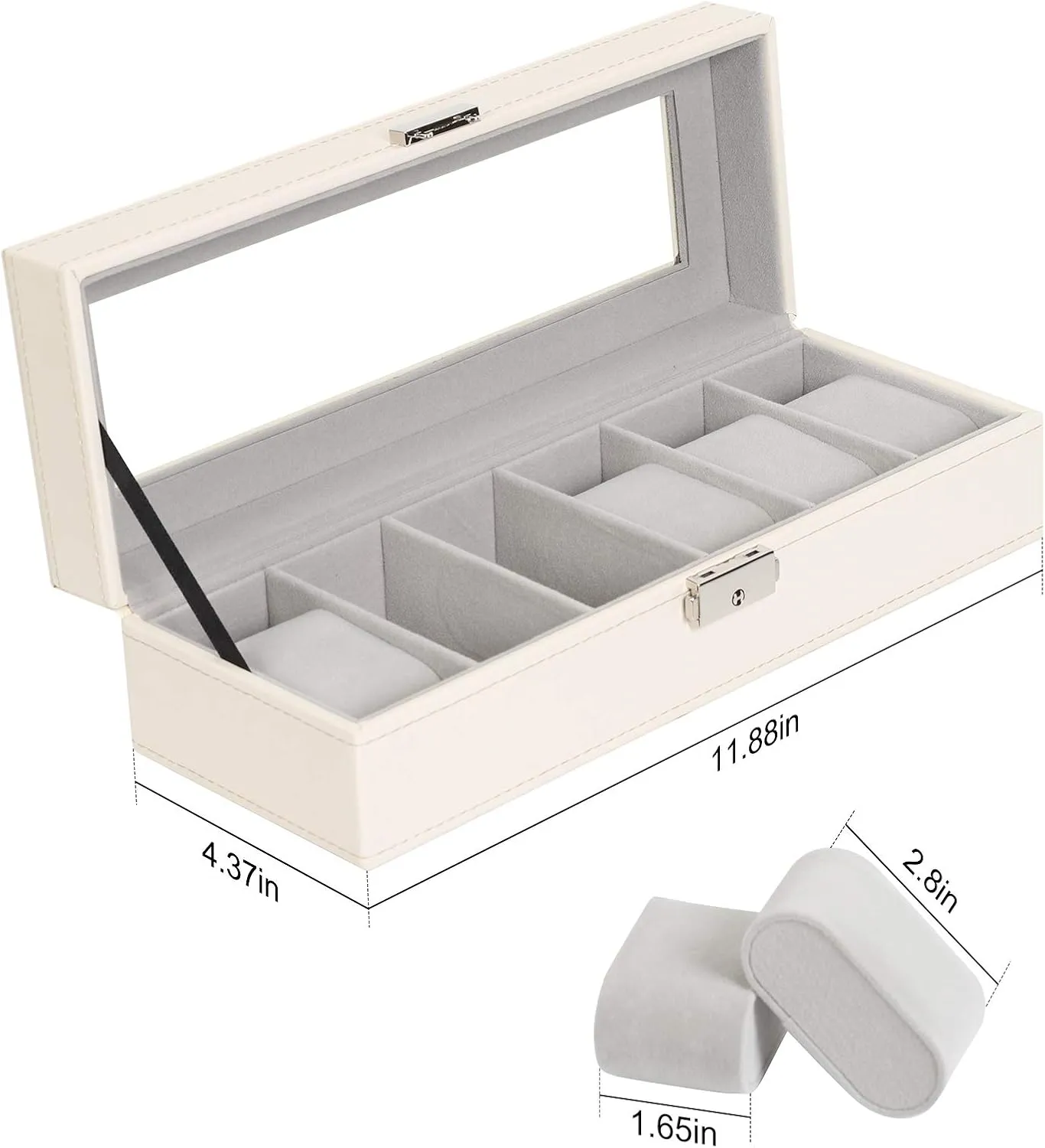 Leather Watch Box Display Case Organizer kilogram Glass Jewelry Storage NEX Watch Case, 6 Slot 