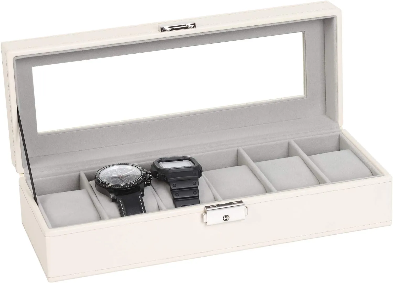 Leather Watch Box Display Case Organizer kilogram Glass Jewelry Storage NEX Watch Case, 6 Slot 