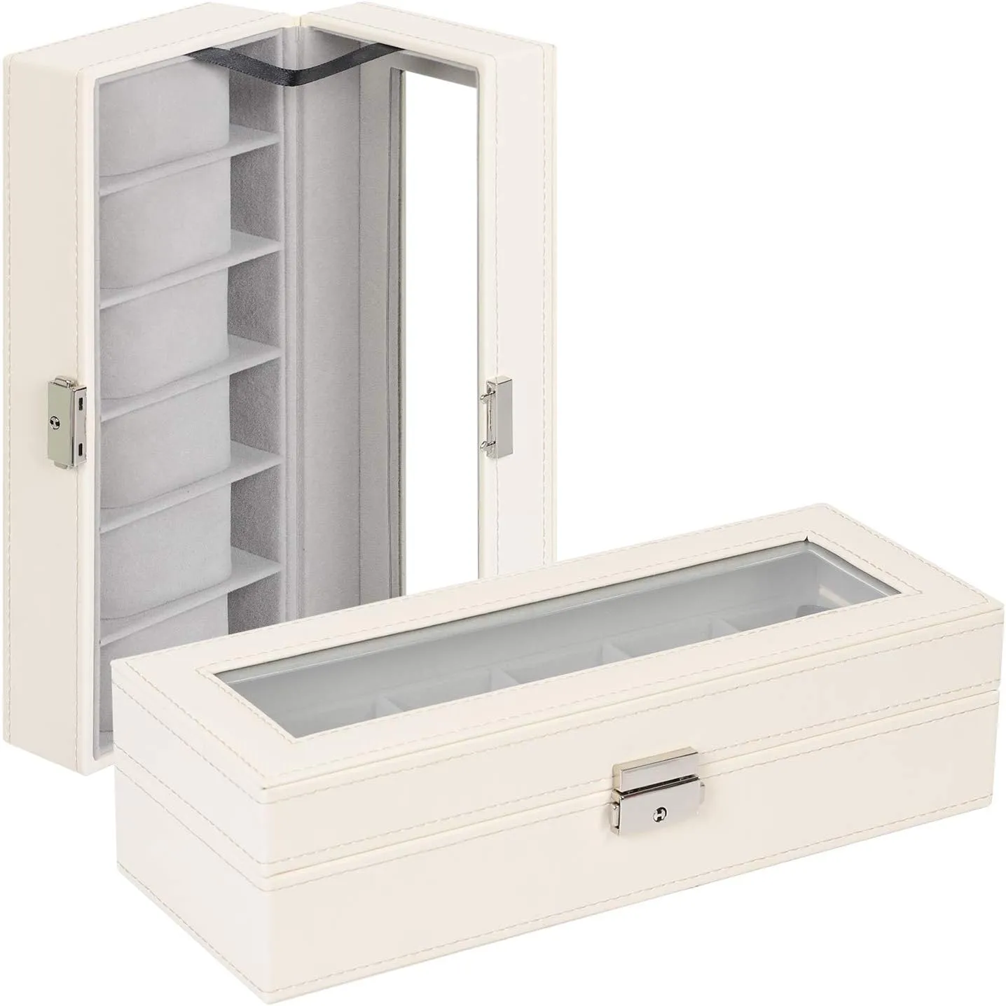 Leather Watch Box Display Case Organizer kilogram Glass Jewelry Storage NEX Watch Case, 6 Slot 
