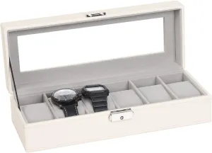 Leather Watch Box Display Case Organizer kilogram Glass Jewelry Storage NEX Watch Case, 6 Slot 