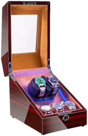 LED Backlight Quiet Motor Soft Flexible Watch Pillow Dual Power Supply Accessories,Brown stag Watch Winder Box for 2 3 Automatic Watches with Interior 
