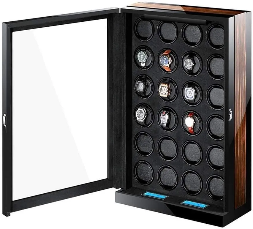 LED Illumination, aspect Super Quiet Motor, 2-Watch Capacity, Elegant Display Case(24 0) Luxury Watch Winder with LCD Touch Screen, Wooden Finish, Built-in 