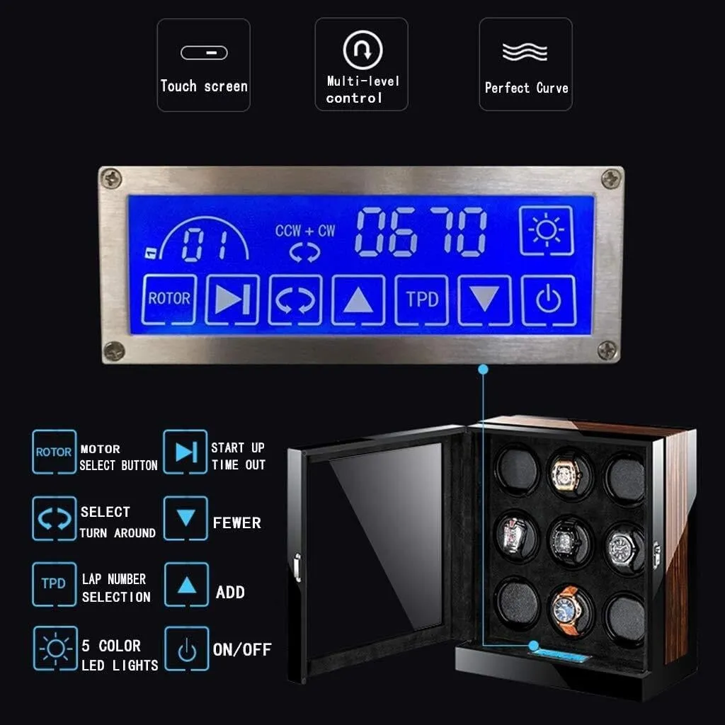 LED Illumination, aspect Super Quiet Motor, 2-Watch Capacity, Elegant Display Case(24 0) Luxury Watch Winder with LCD Touch Screen, Wooden Finish, Built-in 