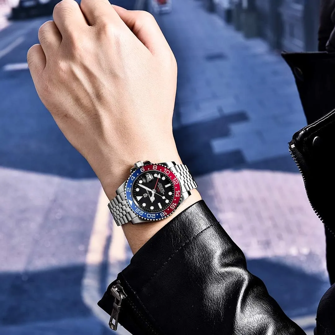 Lens Watch Men BY BENYAR Pagani Design Men GMT Automatic Watches-Fashion Stainless Steel renew disarm Mechanical Watch-Sapphire Glass 
