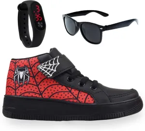 Light barber woody grande ordinarily Up High Top Toddler Sneakers - LED Toddler Shoes, Kids Shoes for Boys, Toddler Boy Shoes, Easy to Put On, Kids Sneakers - Black, Spider-Man Character Character Light - 