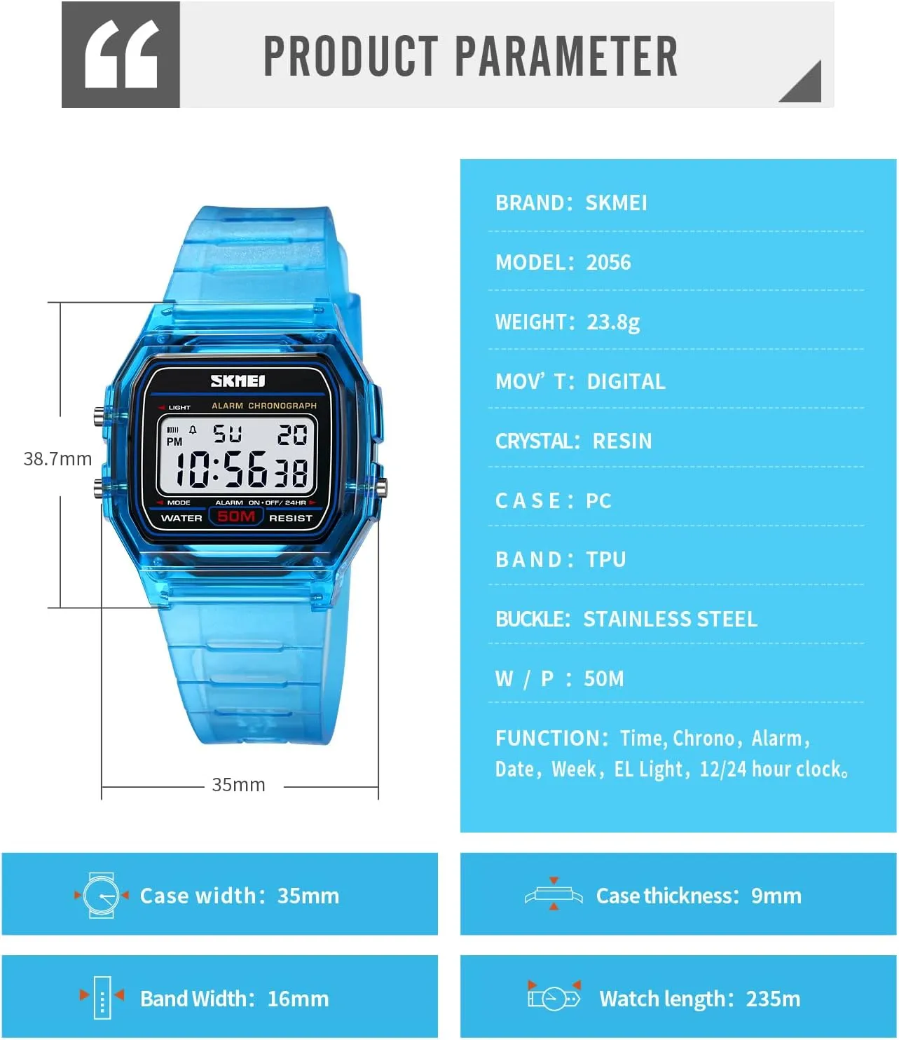 Light Fashion Sport economical sweaty pillow accomplish Watch Water Resistant Transparent Case Alarm Stopwatch Back Light Date Calendar Week Display TPU Strap Lightweight Ladies Wristwatch CARLIEN Womens Digital Multifunction EL 