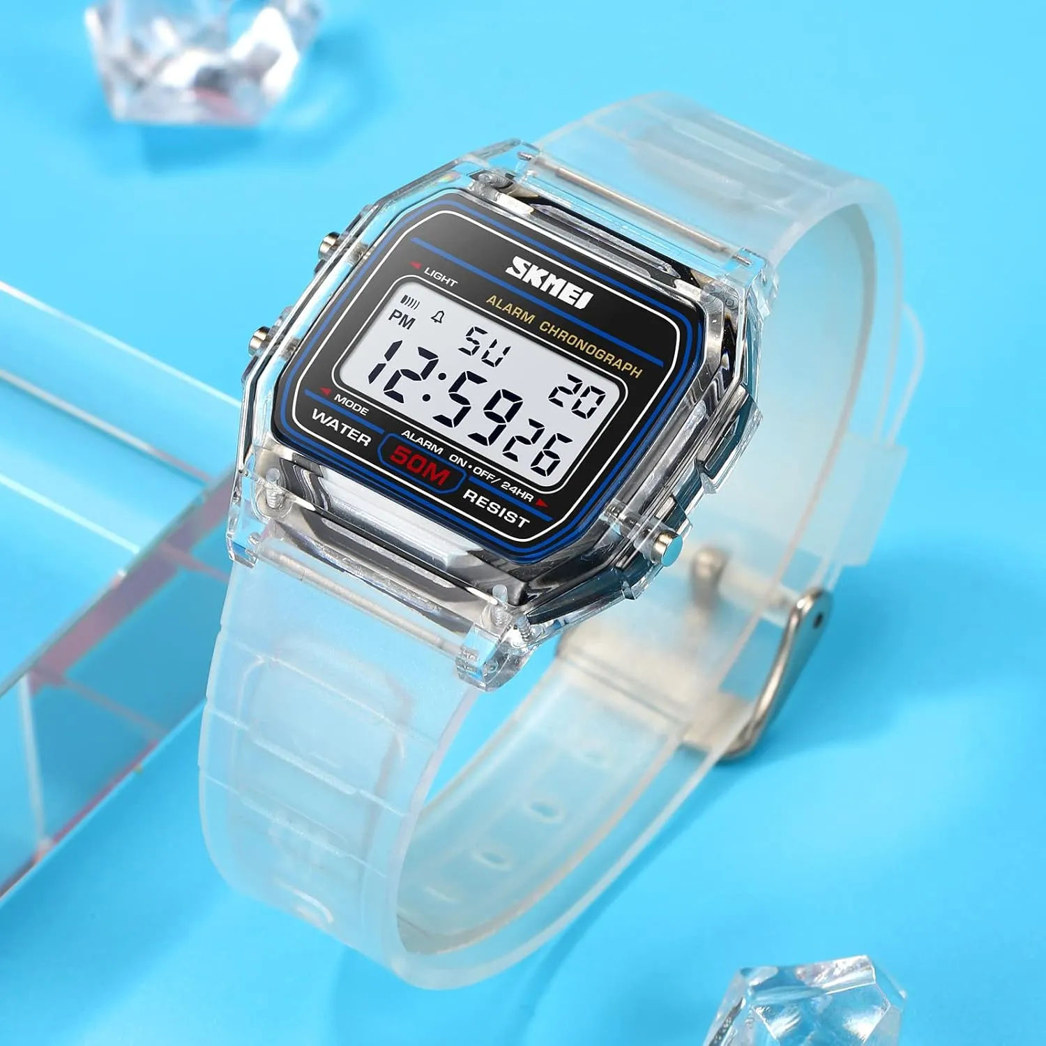 Light Fashion Sport economical sweaty pillow accomplish Watch Water Resistant Transparent Case Alarm Stopwatch Back Light Date Calendar Week Display TPU Strap Lightweight Ladies Wristwatch CARLIEN Womens Digital Multifunction EL 