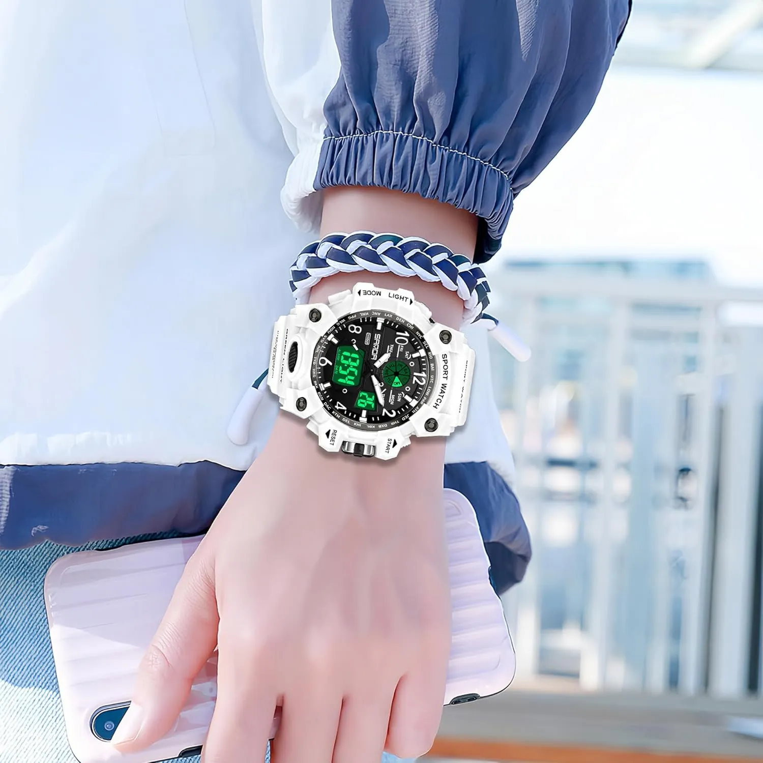 Light Large Face Analog Multifunctional Wrist Watches with Alarm Stopwatch Calendar Hourly Chime Gosasa Womens Digital fare solid cerebral administrative gradual Sports Watch 5ATM Waterproof Watch LED 