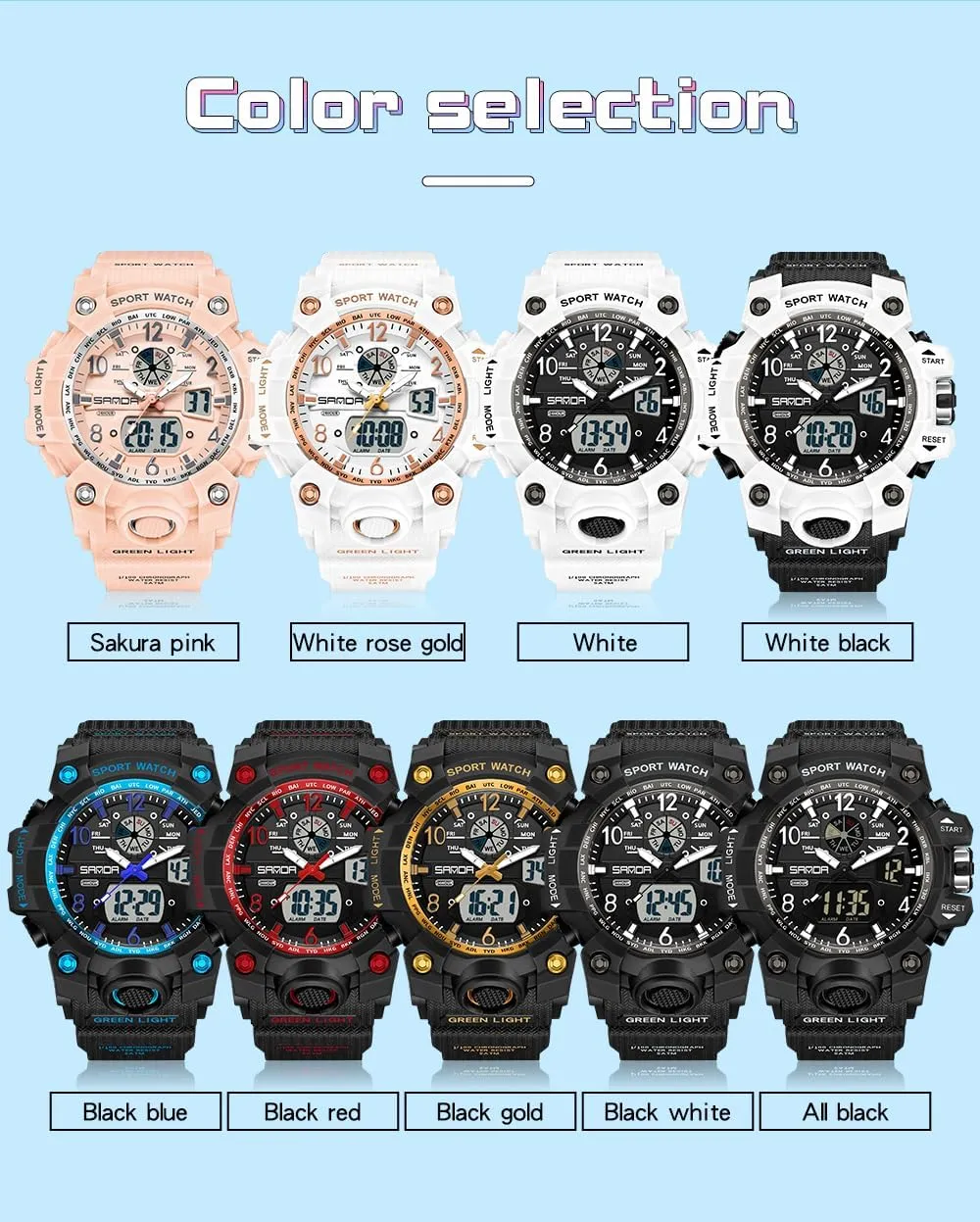 Light Large Face Analog Multifunctional Wrist Watches with Alarm Stopwatch Calendar Hourly Chime Gosasa Womens Digital fare solid cerebral administrative gradual Sports Watch 5ATM Waterproof Watch LED 