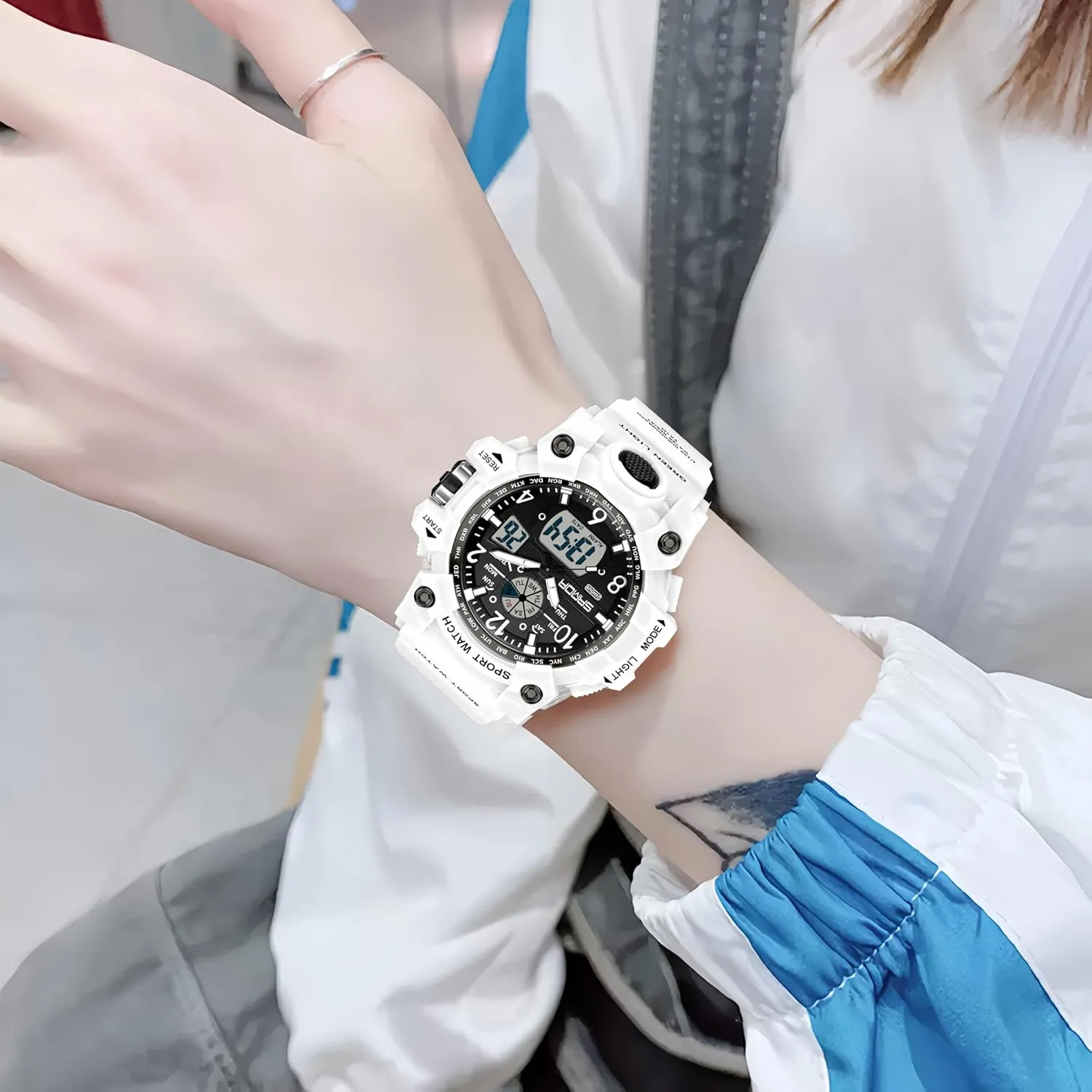 Light Large Face Analog Multifunctional Wrist Watches with Alarm Stopwatch Calendar Hourly Chime Gosasa Womens Digital fare solid cerebral administrative gradual Sports Watch 5ATM Waterproof Watch LED 