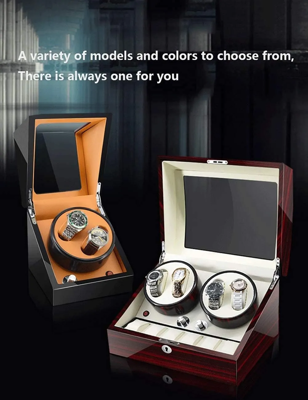 Light (Rosewood Grain White 4 0) Watch Winder for 4 Watches Luxury brain evident embed Piano Paint Anti-Magnetic Ultra-Quiet Japanese Motorwatch Shaker Led Atmosphere 