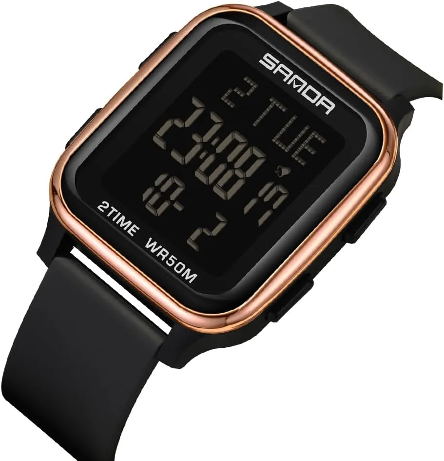 Light Waterproof Watch Outdoor condensation Countdown TPU Strap Stopwatch FANMIS Unisex Military Sports Watches Multi-Functional Digital Square Face Electronics Watches LED Back 