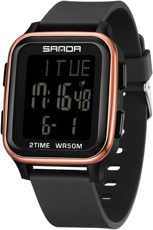 Light Waterproof Watch Outdoor condensation Countdown TPU Strap Stopwatch FANMIS Unisex Military Sports Watches Multi-Functional Digital Square Face Electronics Watches LED Back 